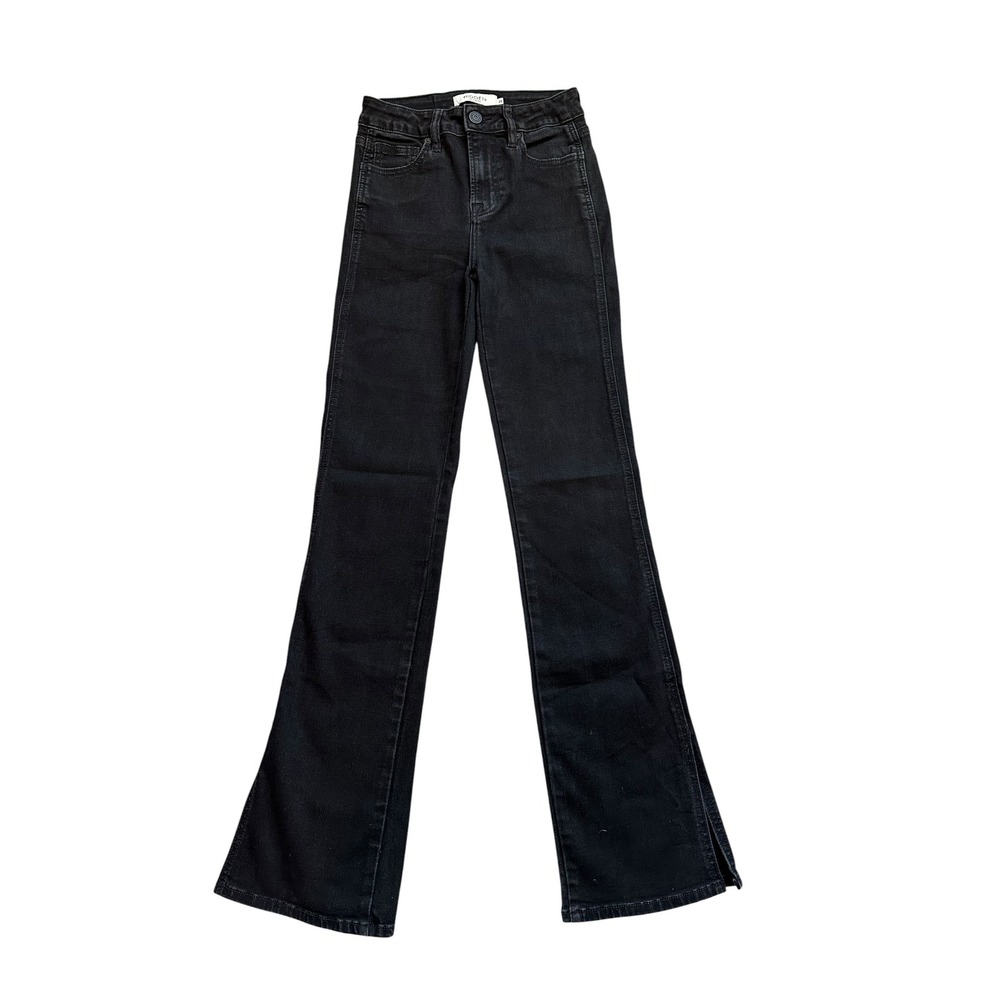Y2K Split Hem Flare Jeans Hidden Size 25 Black High Rise Denim